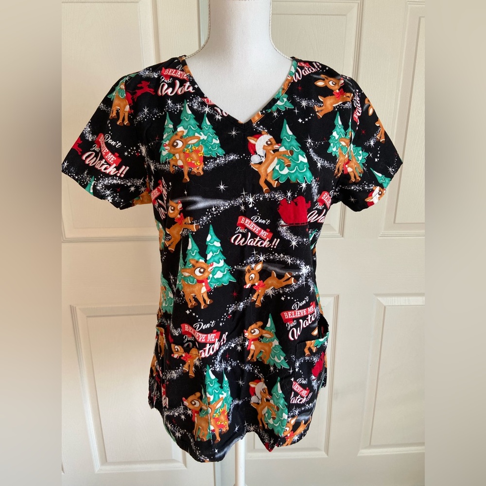 Rudolph the Red Nosed Reindeer Christmas Scrub Top